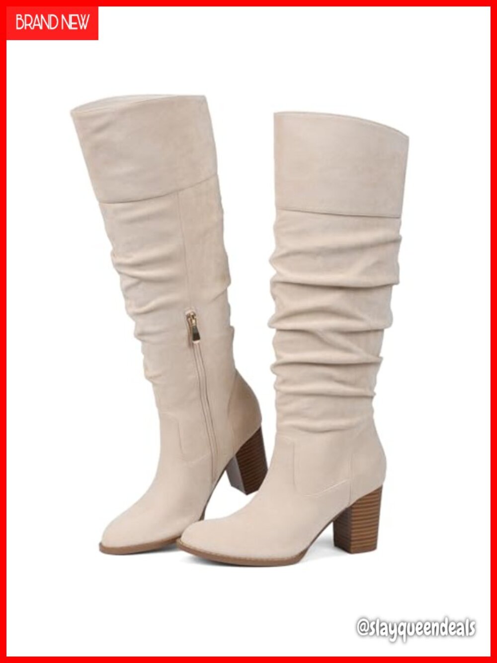 Suede Slouch Knee High Boots Chunky Heel Pull On Tall Boot